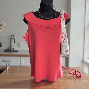 🗺️ Rafaella Size Small, Roll Collar, Coral knit top, Pretty and Stylish VGUC